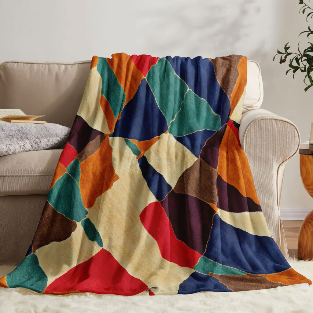 Abstract Patch Colorful Plush Throw Blanket