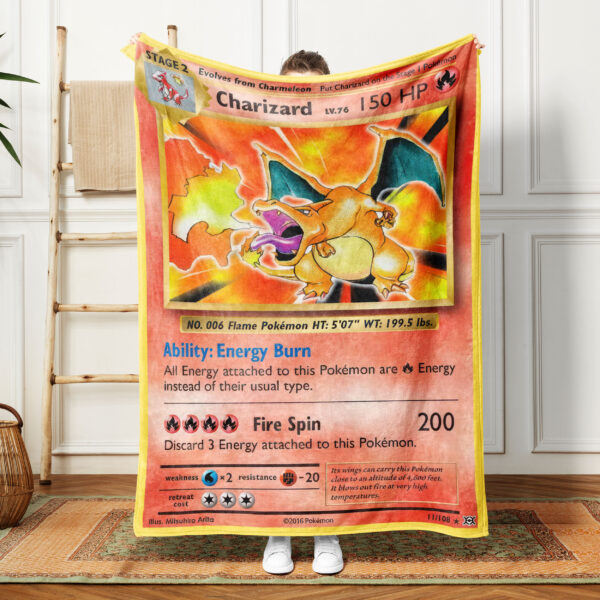 Charizard Card Pokemon Plush Throw Blanket
