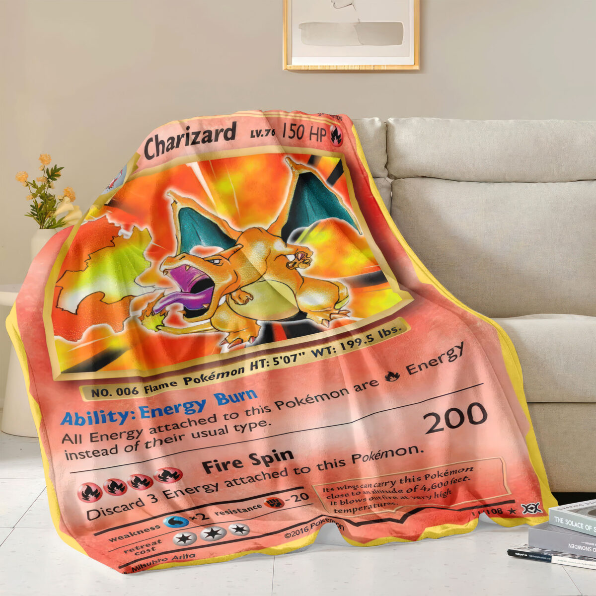 Charizard Card Pokemon Plush Throw Blanket