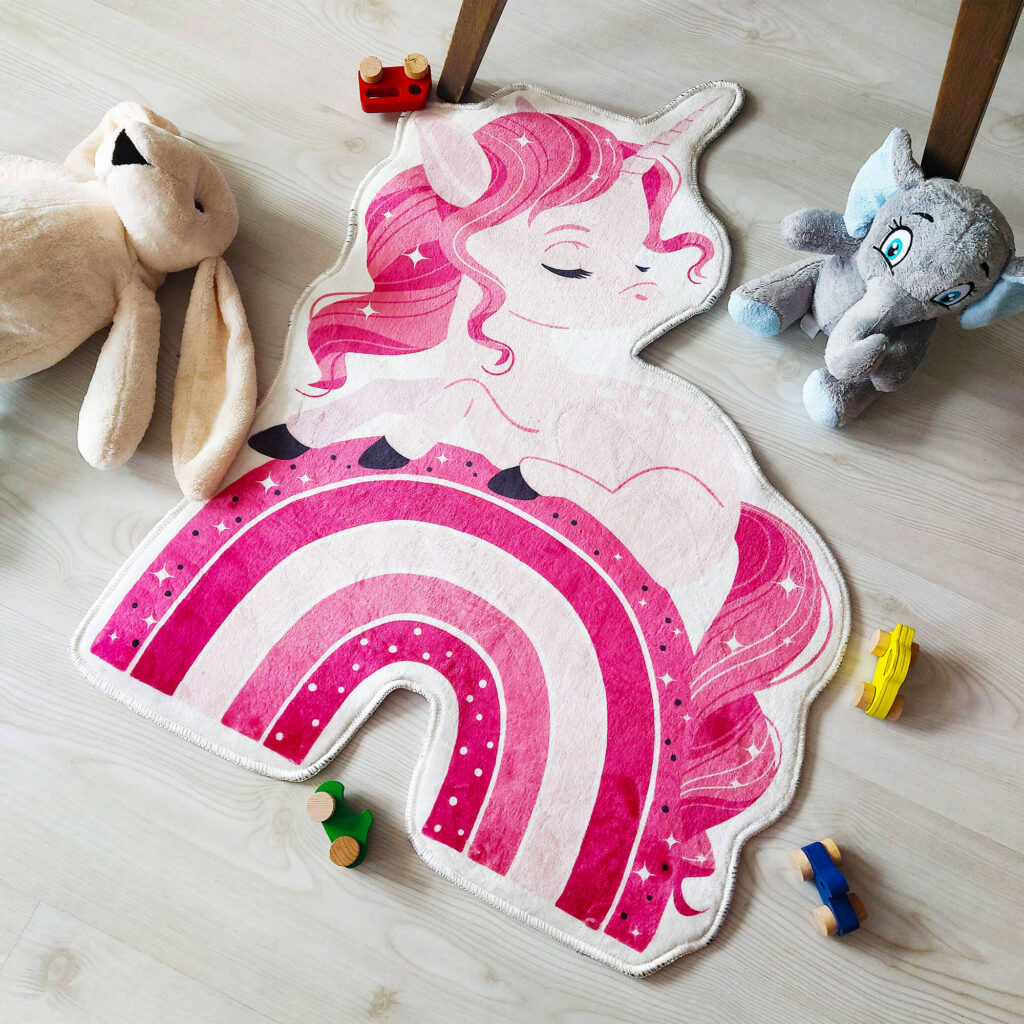 Pink Cute Unicorn Children Shaped Soft Rug