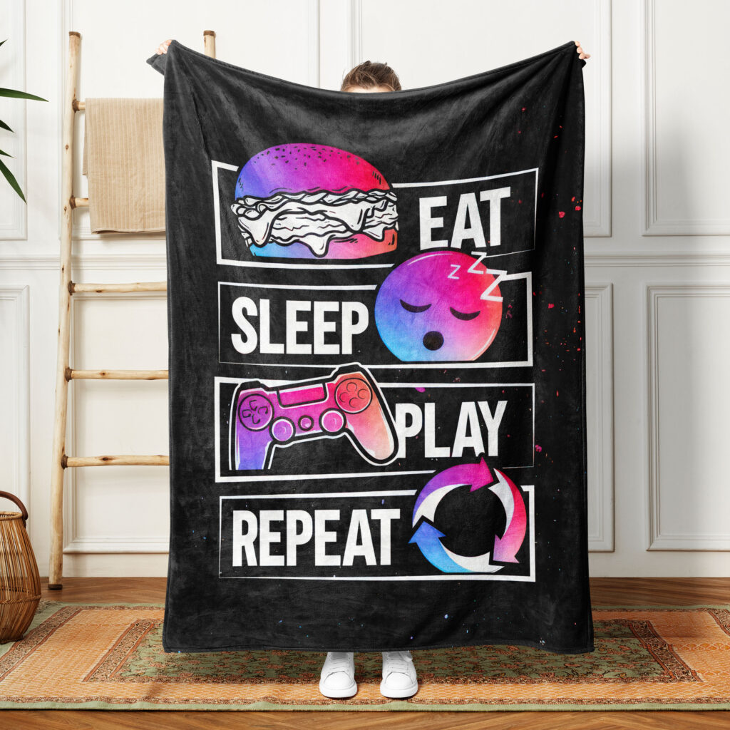 Eat Sleep Play Repeat Gaming Throw Blanket