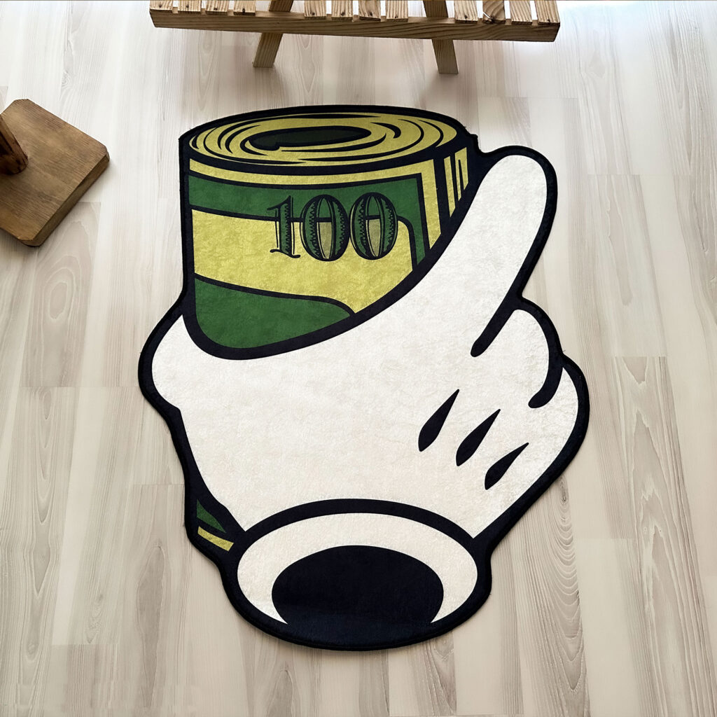 Hand Holding 100 Dollars Cartoon Shaped Rug