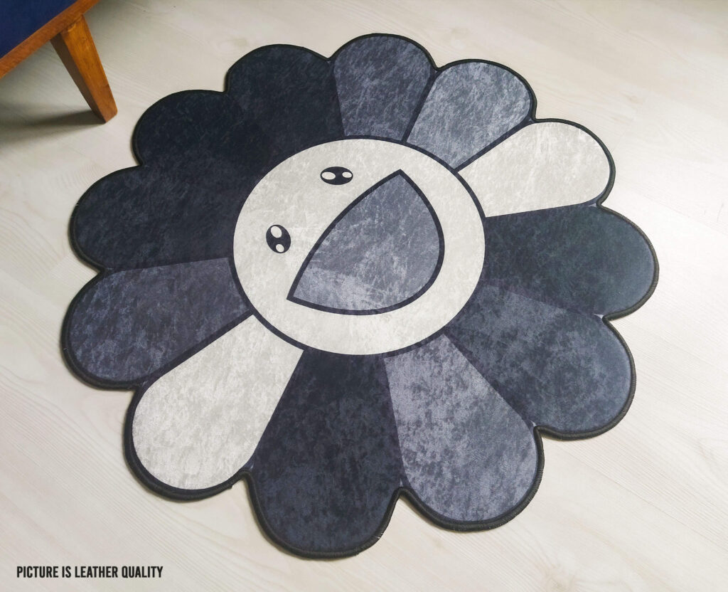 Black Murakami Floral Shaped Soft Rug