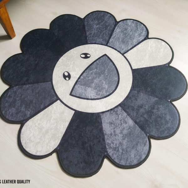 Black Murakami Floral Shaped Soft Rug