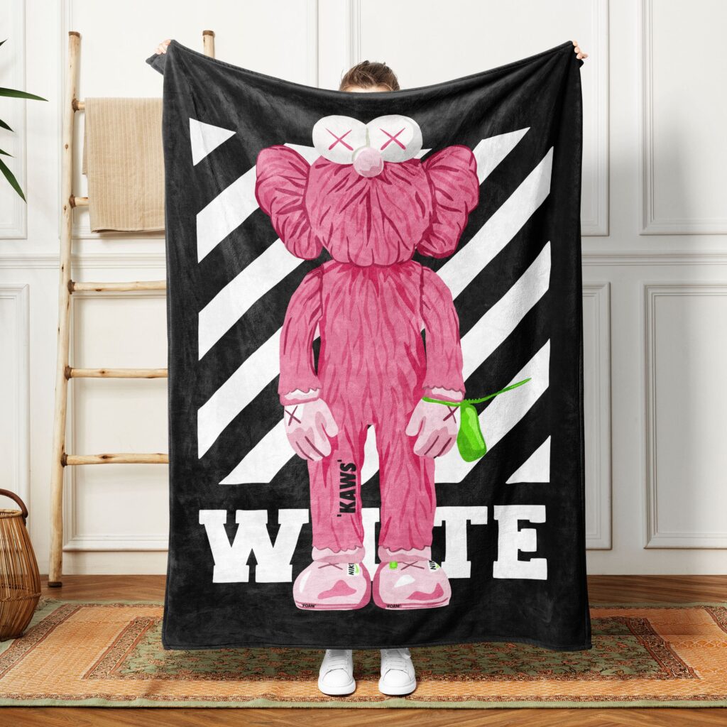 Off White Pink Kaws Soft Plush Blanket