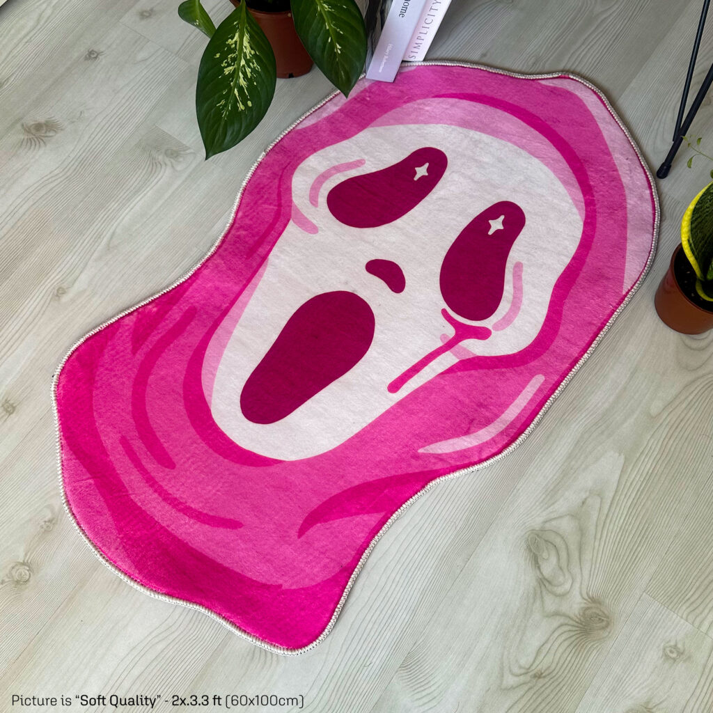 Pink Cute Ghost Face Mask Shaped Soft Rug