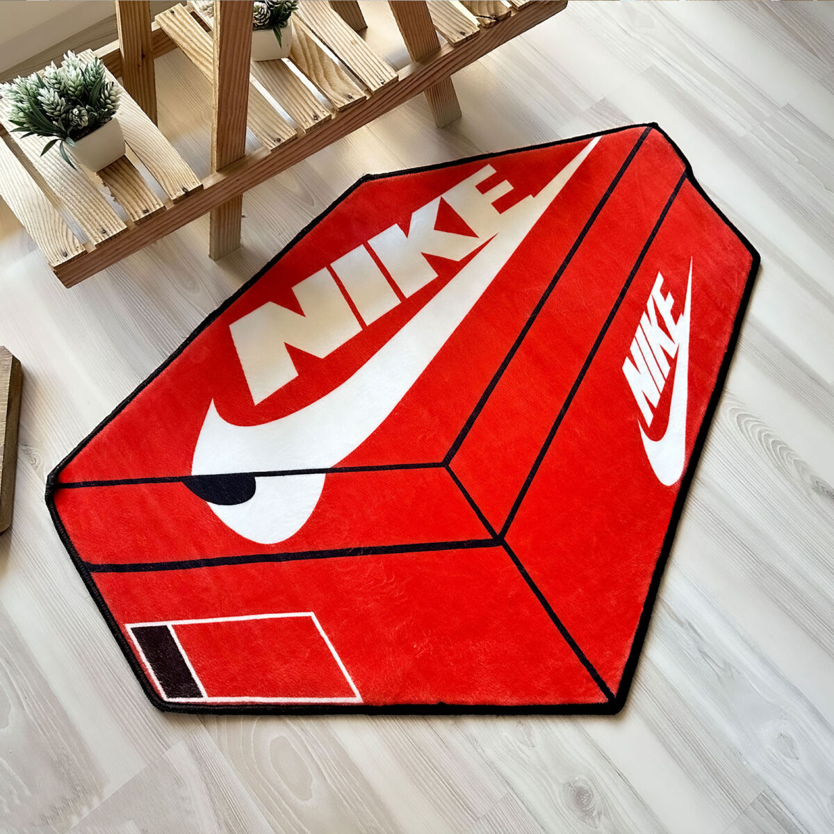 Red Nike Box Sneaker Room Soft Rug
