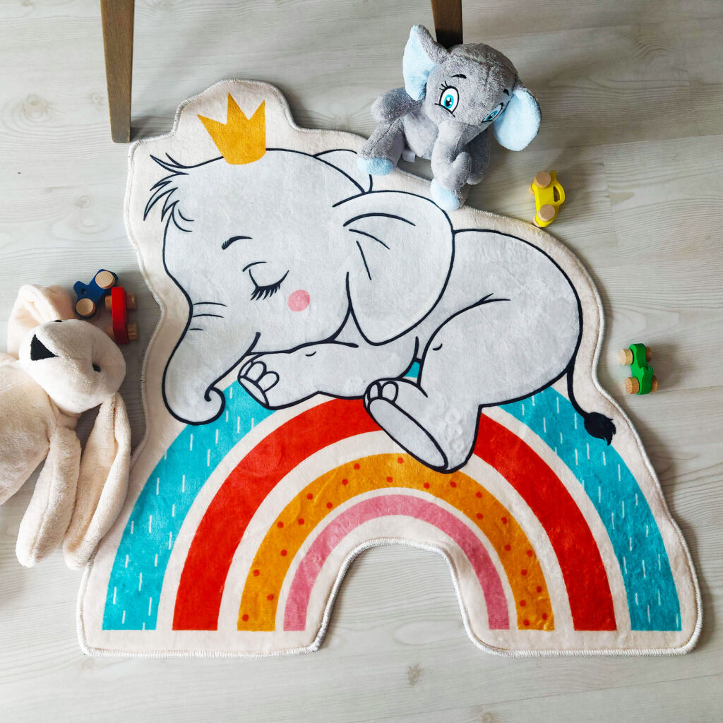 Cute Elephant Rainbow Children Soft Rug