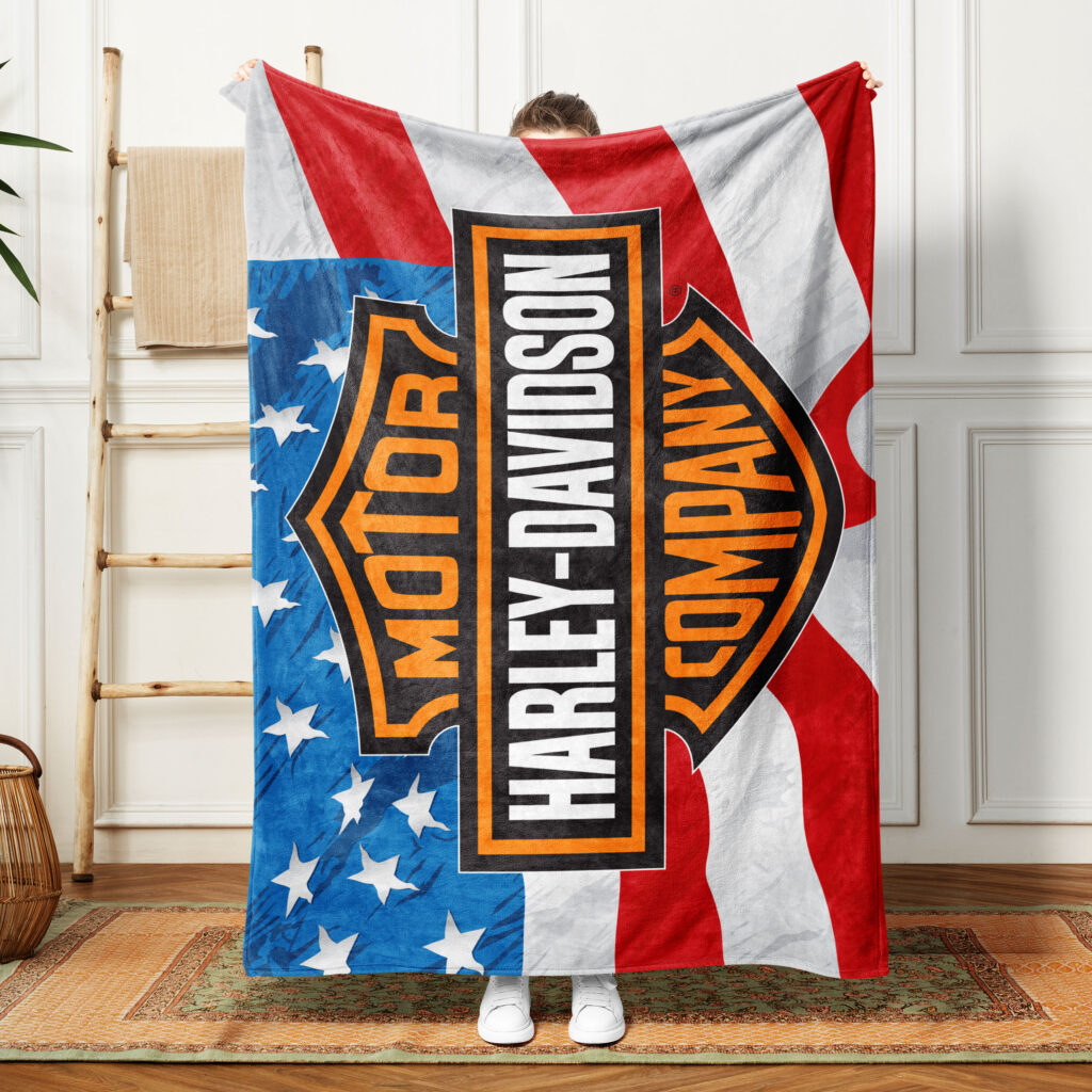 Harley Davidson American Flag Plush Blanket