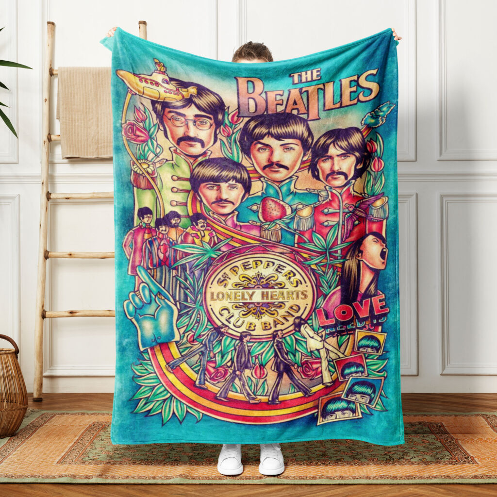 The Beatles Rock N Roll Plush Throw Blanket