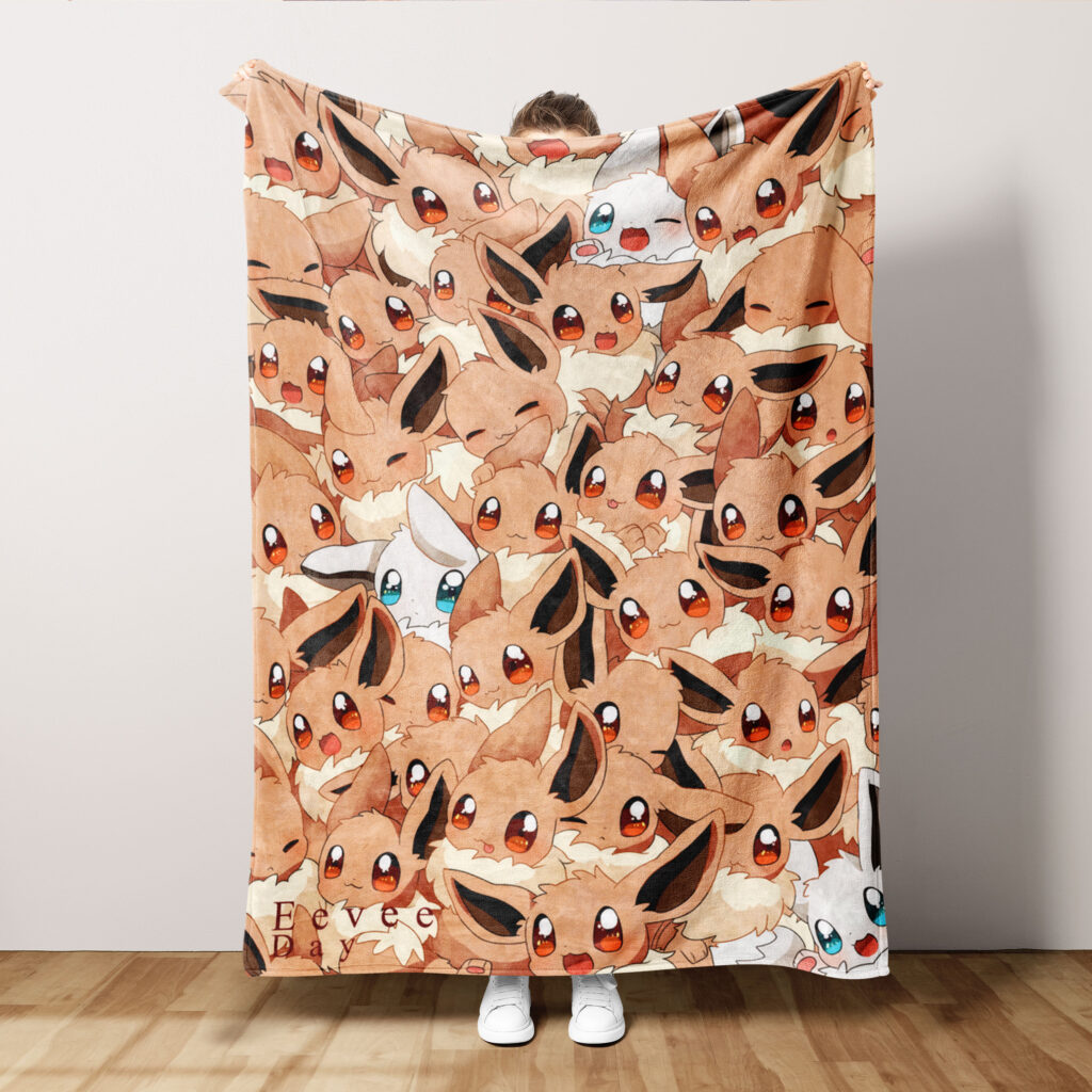 Evee Pattern Pokemon Anime Bed Throw Blanket