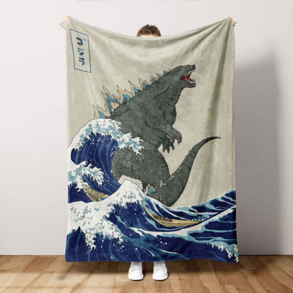 Great Wave Godzilla Bed Throw Blanket