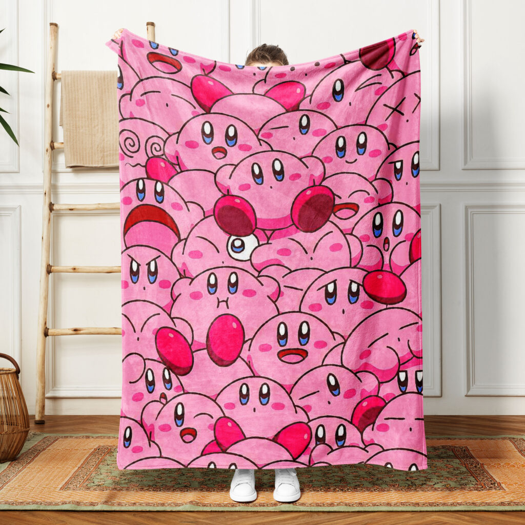 Kirby Patterned Gamer Girl Bed Throw Blanket