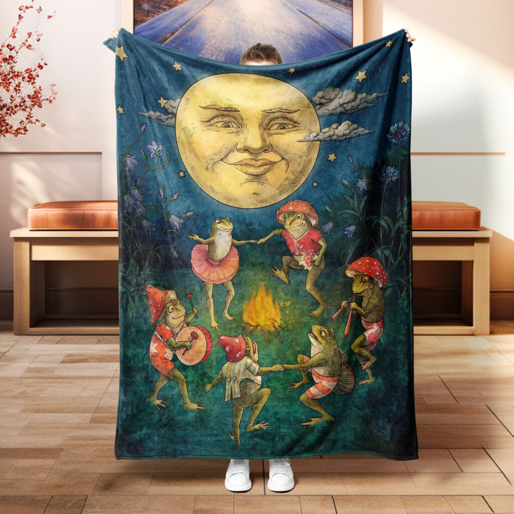Retro Moon Dancing Bed Throw Blanket